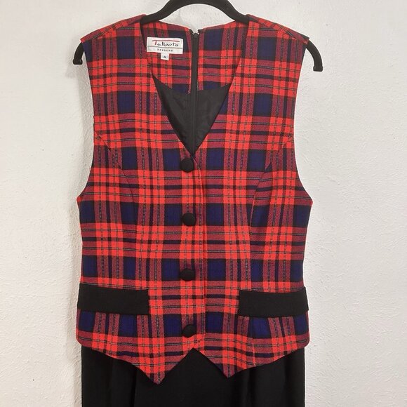 VTG 80s Red Tartan Plaid Jumper Vest Dress Sz 4 Preppy Academia Goth School Girl - Picture 4 of 14
